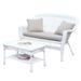 Afuera Living Wicker Patio Love Seat & Coffee Table Set - White with Tan Cushion