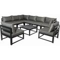 9 Pieces Outdoor Aluminum Furniture Set Patio Corner Sofa Set Outdoor Sectional Conversation Sets with Coffee Table Outdoor Furniture Couch with Thick Cushion for Outdoor Balcony Backyard - Gray