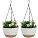 2 Pack Hanging Planters Set 5.7 Inch Indoor Outdoor Hanging Plant Pot Basket Hanging Flower Pot with Drainage Hole with 3 Hooks for Garden Home(White)