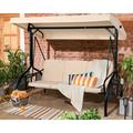 Magic Union Outdoor Porch Swing with Canopy 3 Person Patio Porch Swing Chairs with Stand Porch Bed Swing with Removable Cushion for Patio Garden Poolside Beige