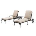 Villeston Outdoor Chaise Lounge Chair Cast Aluminum Lounge Chairs with Wheels and Adjustable Reclining Set of 2 with Beige Cushions and 1 Side Table