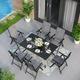 Phi Villa 5/7-Piece Patio Dining Set 7-positon Reclining Folding Sling Chair & E-Coating Metal Steel Table 7-Piece Set-Grey chair