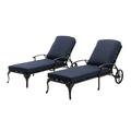 Villeston Outdoor Chaise Lounge Chairs Set of 2 Cast Aluminum Waterproof Lounger with Wheels and Adjustable Reclining Navy Cushion