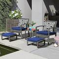 YZboomLife 5 Piece Outdoor Patio Wicker Set All Weather Grey PE Rattan Chair and Ottoman Footstool Set W/Coffee Table Cushions (Dark Grey) for Garden Balcony Porch Space Saving Des
