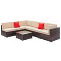 SYTHERS 7PCS Outdoor Furniture Sets Wicker Rattan Conversation Set Patio Sofa Set with Glass Table & Thickened Cushion Brown