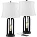 YZboomLife Lighting Marcel Industrial Modern Table Lamps 24.25 High Set of 2 with USB Charging Port and Nightlight LED Black Metal Faux Silk Drum Shade for Living Room Desk Bedroom H