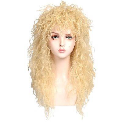 Color Ground Long Curly 80s Rocker Mullet Cosplay Wig for Women (Only Wigs)