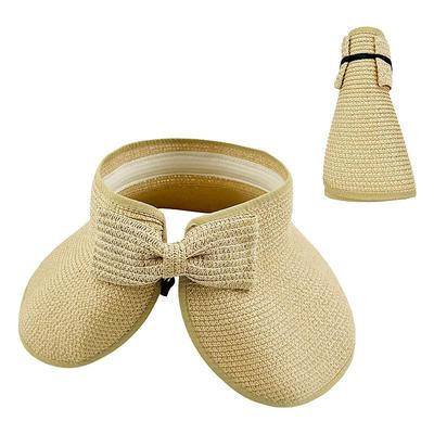 Summer Foldable Empty Straw Hat Portable Outdoor Sunscreen Big Edge Sunshade Anti-ultraviolet Bow Beach Hat