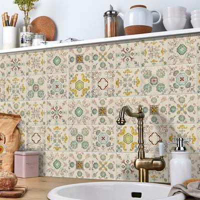 24/48pcs Tile Stickers Waterproof Creative Kitchen Bathroom Living Room Self-adhesive Wall Stickers Waterproof Nordic Style Tile Stickers
