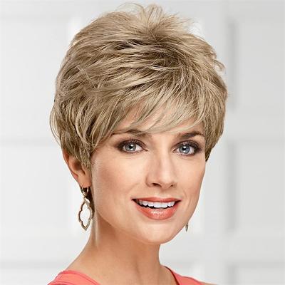Short Pixie Wig with Richly Texturized Piecey Layers and Wispy Side-Swept Bangs / Multi-tonal Shades of Blonde Silver Brown and Red