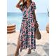 Women's Casual Dress Summer Dress Leaf Leopard Print Split V Neck Long Dress Maxi Dress Streetwear Maxi Street Holiday Short Sleeve Regular Fit Pink Red Blue Summer S M L XL XXL