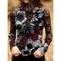 Women's Lace Shirt Halloween Shirt Blouse Floral Skull Casual Holiday Lace Print Red Long Sleeve Festival / Holiday Turtleneck High Neck Spring Fall