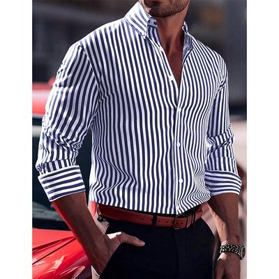 Men's Shirt Summer Shirt Button Up Shirt Casual Shirt Black Red Blue Long Sleeve Stripes Lapel Daily Vacation Clothing Apparel Casual Comfortable Smart Casual