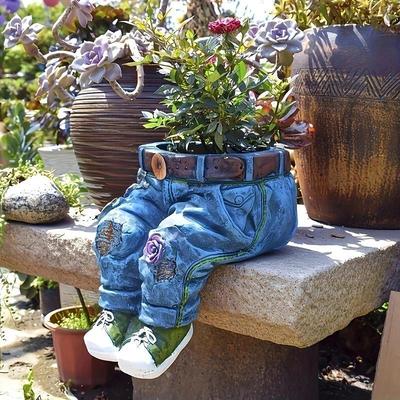 Funny Indoor And Outdoor Flower Pots Resin Denim Pants Ornaments Creative Flower Pot Decoration Crafts Retro Garden Decoration