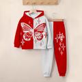 Girls' 3D Butterfly Hoodie Sweatpants Set Long Sleeve 3D Printing Spring Fall Active Fashion Cute Polyester Kids 3-12 Years Zip Hooded Outdoor Street Regular Fit