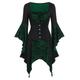 Women's Lace Shirt Shirt Halloween Shirt Blouse Skull Casual Bell Sleeve Wine Purple Green Lace Asymmetric Long Sleeve Fashion Square Neck Regular Fit Spring Fall