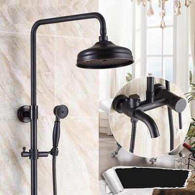 Antique Shower System Faucet Combo Set, 8 Rainfall Shower Head Kit with Handshower Wall Mounted, Brass Copper Black Electroplated Finish Vintage Style 2 Handles 3 Hole Bath Mixer Taps with Bodysprays