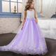 Kids Little Girls' Dress Lace Floral Princess Party Formal Evening Wedding Pageant Embroidery Bow White Purple Red Tulle Maxi Sleeveless Elegant Vintage Ball Gown Dresses Fit 4-13 Years