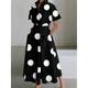 Women's Shirt Dress Casual Dress Maxi long Dress Outdoor Daily Vacation Polyester Fashion Elegant Shirt Collar Button Pocket Short Sleeve Summer Spring 2023 Loose Fit Black And White Black White