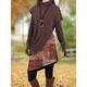 Women's Casual Dress Shift Dress Leaf Floral Patchwork Asymmetrical Cowl Neck Mini Dress Vintage Ethnic Street Daily Long Sleeve Loose Fit Rusty Red Orange Brown Fall Winter S M L XL XXL