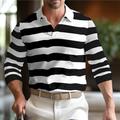 Men's Polo Shirt Golf Shirt Casual Holiday Classic Long Sleeve Fashion Basic Stripes Quick Dry Summer Regular Fit Black Pink Army Green Dark navy Polo Shirt