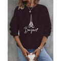 Women's Sweatshirt BurgundyHoodie Pullover 100% Cotton Graphic Letter Street Casual Black White Yellow Vintage Basic Round Neck Long Sleeve Top Micro-elastic Fall Winter