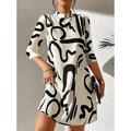 Women's Winter Dress Print Dress Letter Graffiti Print Stand Collar Mini Dress Fashion Streetwear Outdoor Street Long Sleeve Regular Fit Black Brown Beige Fall Winter S M L XL XXL