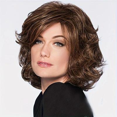 Synthetic Wig Straight Neat Bang Wig Short A1 A2 A3 A4 Synthetic Hair Women's Fashionable Design Soft Natural Brown Gray Blonde