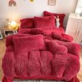 4Pcs/3Pcs Long-Haired Mink Velvet Three-Piece Set Mink Velvet Pure Color Crystal Velvet Plush Warm Bedding Set Duvet Cover Set