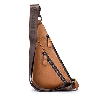 Men's Crossbody Bag Shoulder Bag Mobile Phone Bag Chest Bag Leather Cowhide Outdoor Daily Holiday Buckle Zipper Waterproof Solid Color Quilted Camel Brown