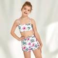 Kids Girls' Swimsuit Training Graphic Active Bathing Suits 7-13 Years Summer sunflower Fish scales Pink flower