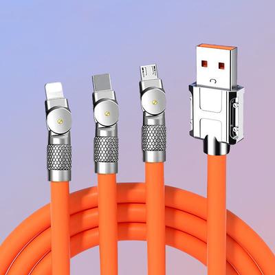 120W 3 in 1 Super Fast Charging Cable Micro USB Type c Gaming180° Rotating Data Cable For Huawei Smart Phone Silicone Cable