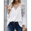 Shirt Blouse Women's Black White Red Solid Color Lace Button Street Daily Fashion V Neck S