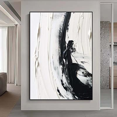 Large Handmade gold foil painting Hand Painted Black And White Oil Painting Wall Art Abstract Paintings Abstract Art Beige White Minimalist Painting On Canvas Decor Rolled Canvas No Frame Unstretched