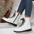 Women's Boots Combat Boots Plus Size Lace Up Boots Daily Booties Ankle Boots Winter Chunky Heel Round Toe Casual PU Leather Lace-up Wine Black White
