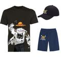 Three Piece Printed T-Shirt Shorts Baseball Caps Co-ord Sets One Piece Monkey D. Luffy Graphic Outfits Matching For Men's Adults' Casual Daily Running Gym Sports