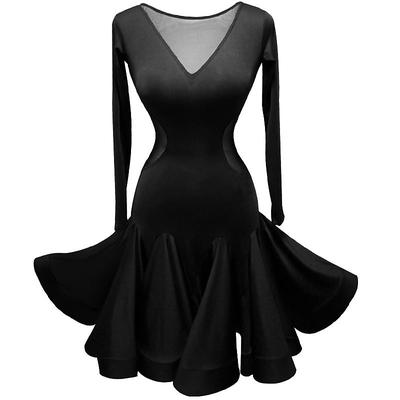 Latin Dance Dress Women's Performance Training Long Sleeve High Spandex Tulle