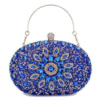 Women's Luxury Blue Crystal Evening Clutch – Rhinestone Handbag with Handle for Weddings, Parties, and Formal Events