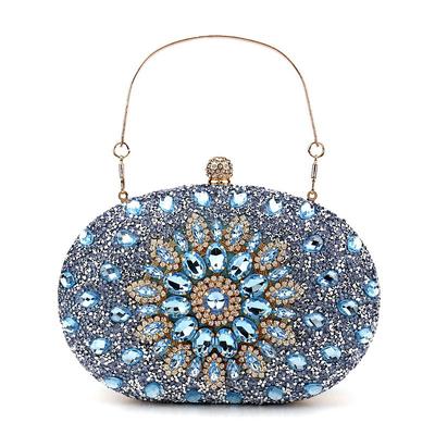 Women's Luxury Blue Crystal Evening Clutch – Rhinestone Handbag with Handle for Weddings, Parties, and Formal Events