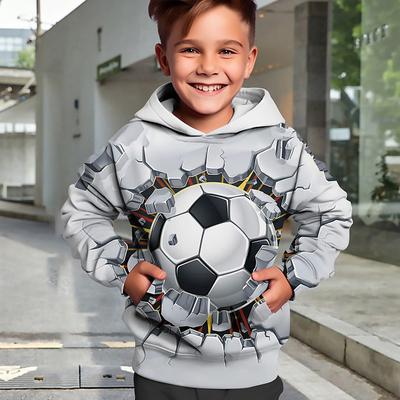 Boys 3D Football Hoodie Pullover Long Sleeve 3D Print Fall Winter Fashion Streetwear Cool Kids 3-12 Years Outdoor Casual Daily Regular Fit