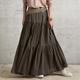 Women's Skirt Swing Long Skirt Maxi Skirts Ruched Ruffle Solid Colored Street Daily Spring Summer Cotton Linen Fashion Casual Black Wine Purple Brown