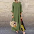 Women's Casual Dress Cotton Linen Dress Swing Dress Maxi long Dress Cotton Blend Bohemia Fashion Outdoor Daily Going out Crew Neck Print Long Sleeve Summer Spring Fall 2023 Loose Fit Black Yellow Wine