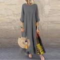 Women's Casual Dress Cotton Linen Dress Swing Dress Maxi long Dress Cotton Blend Bohemia Fashion Outdoor Daily Going out Crew Neck Print Long Sleeve Summer Spring Fall 2023 Loose Fit Black Yellow Wine