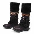 Women's Boots Snow Boots Winter Boots Outdoor Daily Fleece Lined Knee High Boots Winter Bowknot Pom-pom Chunky Heel Round Toe Casual Industrial Style PU Lace-up Black Purple Brown