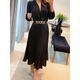 Women's Black Dress Velvet Dress Sequin Dress Long Dress Maxi Dress Black Dark Blue Long Sleeve Pure Color Pleated Spring Fall Winter V Neck Elegant Office Birthday Evening Party 2023 S M L XL XXL 3XL