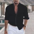 Men's Linen Shirt Shirt Button Up Shirt Casual Shirt Summer Shirt Beach Shirt Black White Pink Long Sleeve Solid Color Collar Hawaiian Holiday Clothing Apparel