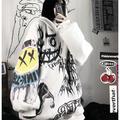 Smile Face Print Oversized Hoodie Sweater Punk Goth Hip-Hop Street BF Style Harajuku Women's Adults' Halloween Casual Daily
