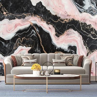 Cool Wallpapers Abstract Pink Black 3D Wallpaper Wall Mural Marble Roll Sticker Peel and Stick Removable PVC/Vinyl Material Self Adhesive/Adhesive Required Wall Decor for Living Room Kitchen Bathroom