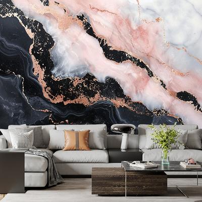 Cool Wallpapers Abstract Pink Black 3D Wallpaper Wall Mural Marble Roll Sticker Peel and Stick Removable PVC/Vinyl Material Self Adhesive/Adhesive Required Wall Decor for Living Room Kitchen Bathroom