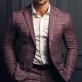 Men's Blazer Business Formal Evening Wedding Party Fashion Casual Spring Fall Polyester Plaid / Check Pocket Casual / Daily Single Breasted Two-button Blazer Blue Purple Brown Gray